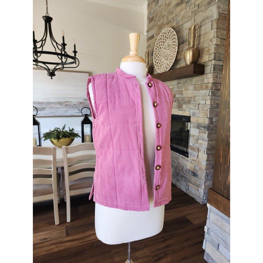 PECK & PECK Purple/Pink QUILTED Tortoise Shell Button OUTERWEAR VEST - SIZE 8P